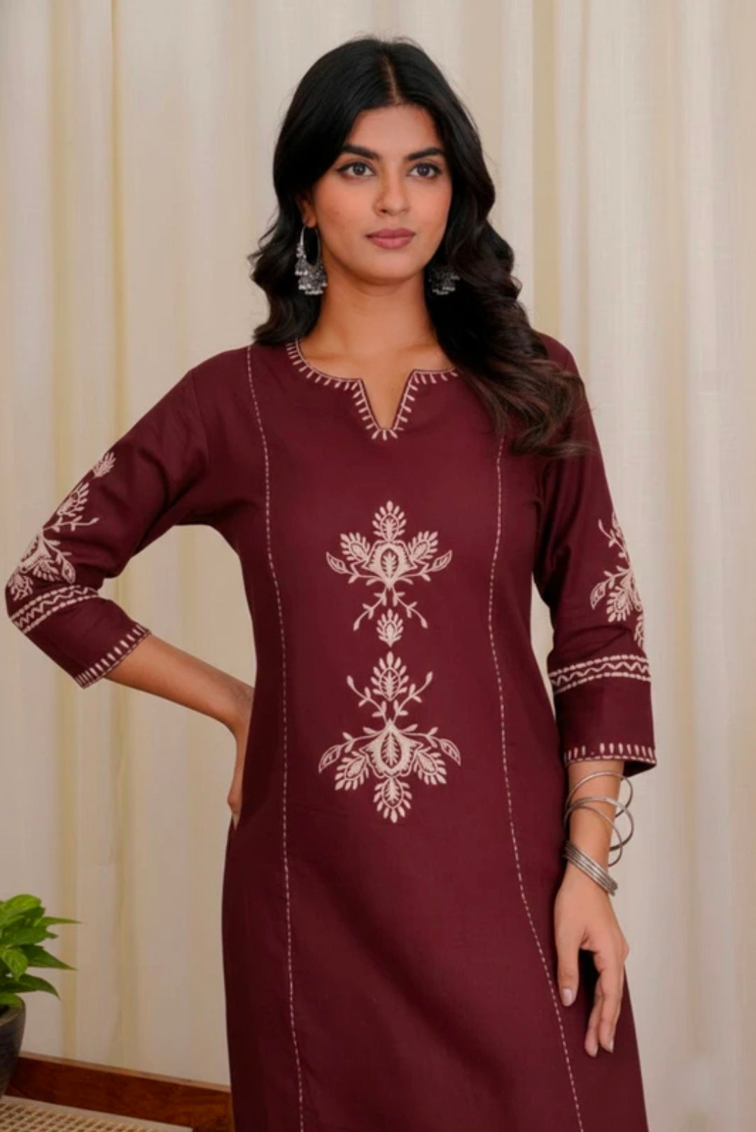 Women's White Khadi Cotton A-Line Kurti Palazzo set