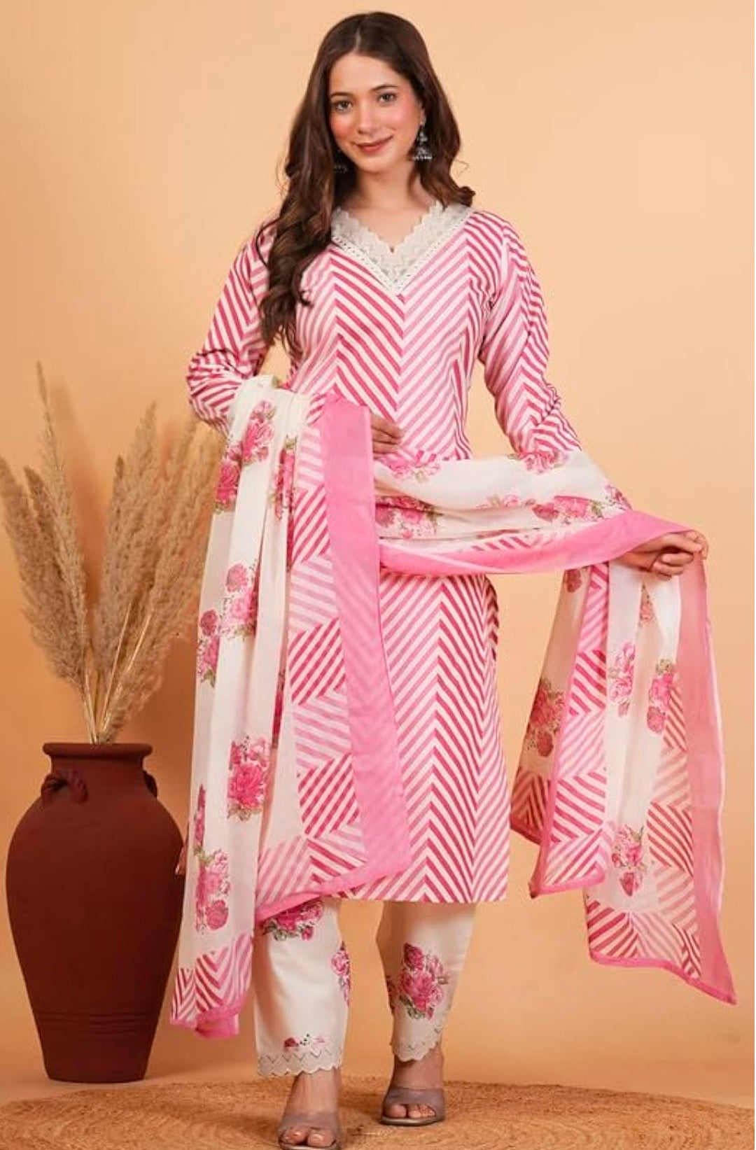 Rytras Women Pure Cotton Printed Straight Kurta Set with Palazzo pants & dupatta|Ethnic wear|Kurti Suit Set for Women