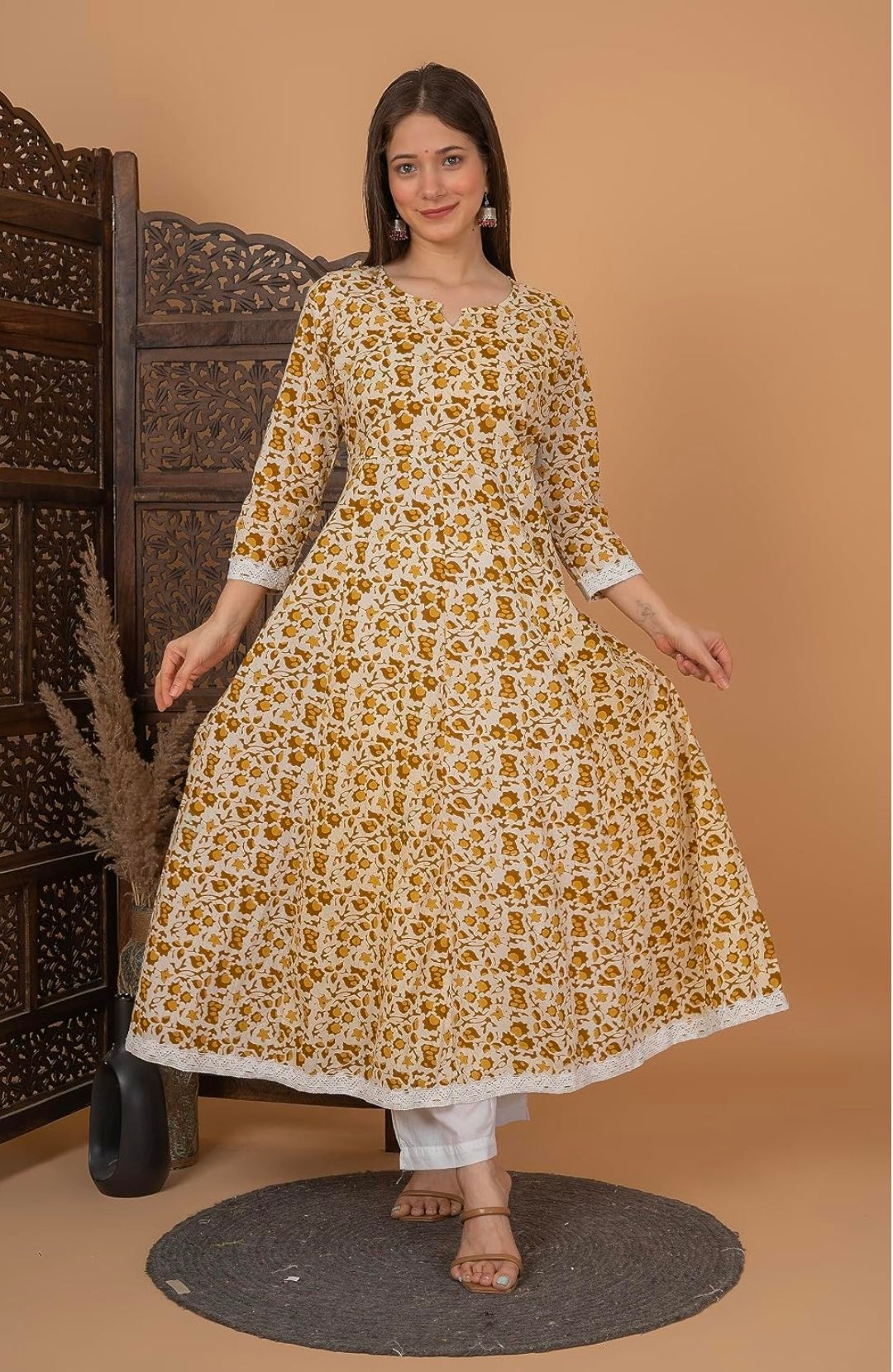 Pure Cotton Printed Anarkali Kurta with Palazzo & Dupatta Set
