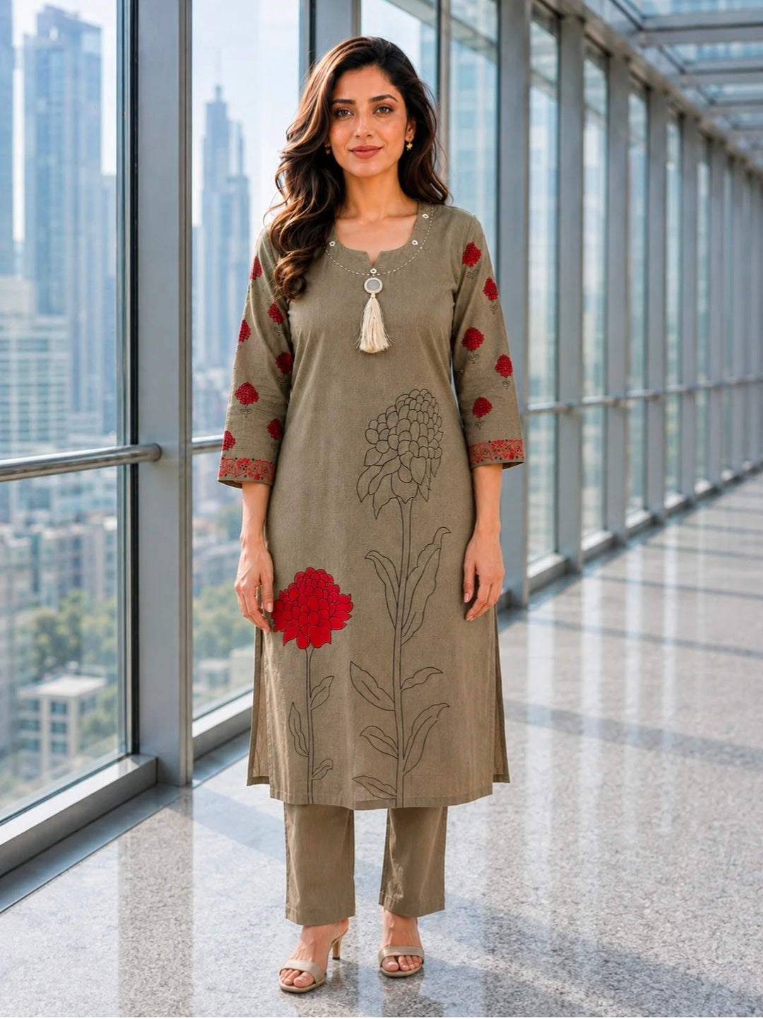 Berrylicious Women Chanderi Printed & Mirror Embellished Kurta with palazzo