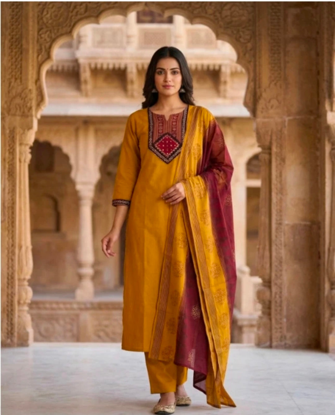 TOINSHO Women's Green & Black Printed Pure Cotton Straight Kurta with Pant and Dupatta Set