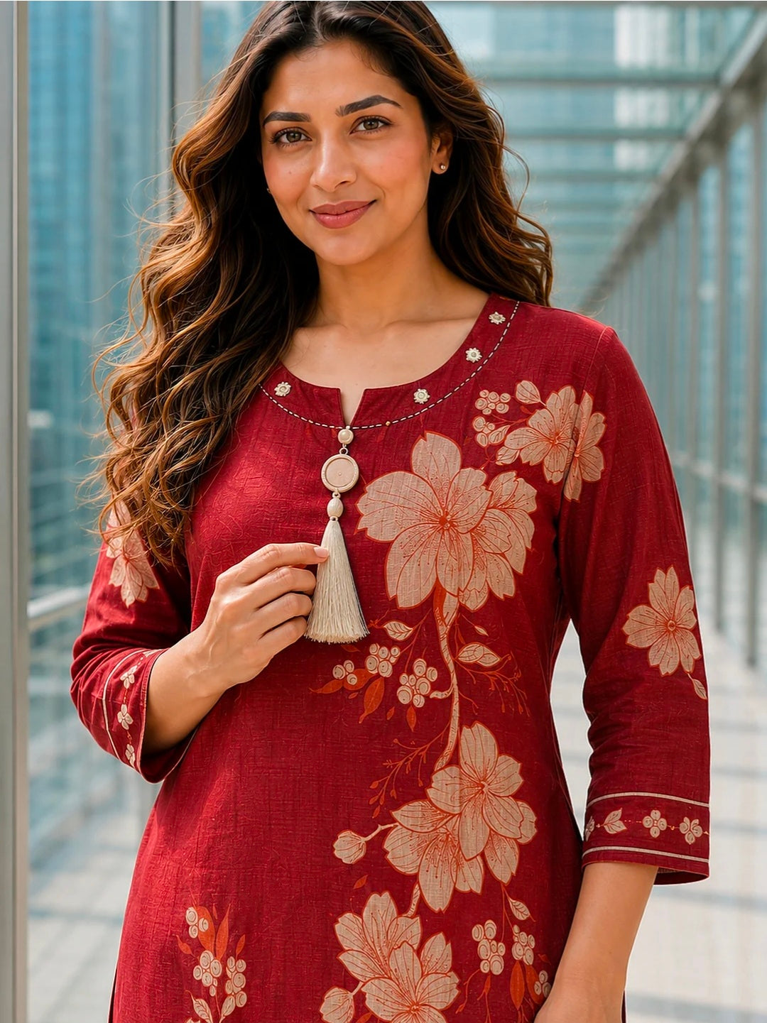 Berrylicious Women Chanderi Printed & Mirror Embellished Kurta with palazzo