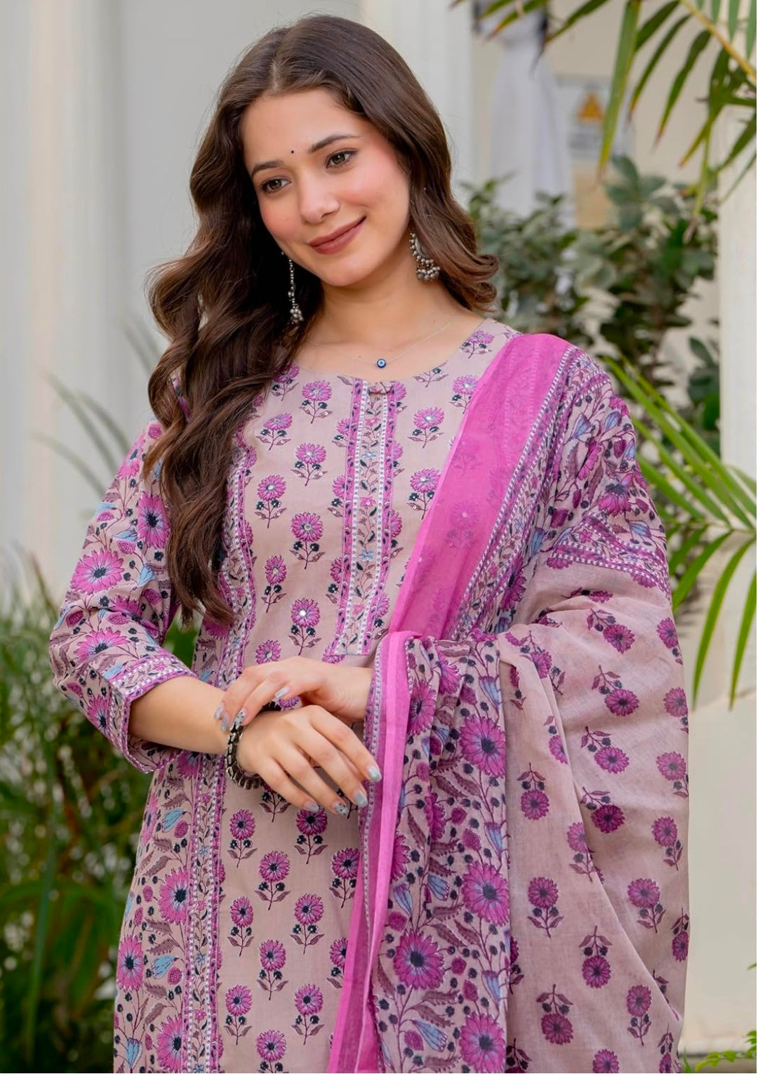 Amayra Women's Pure Cotton Straight Kurta Set with Palazzo Pants & Dupatta|Kurta Set for Women