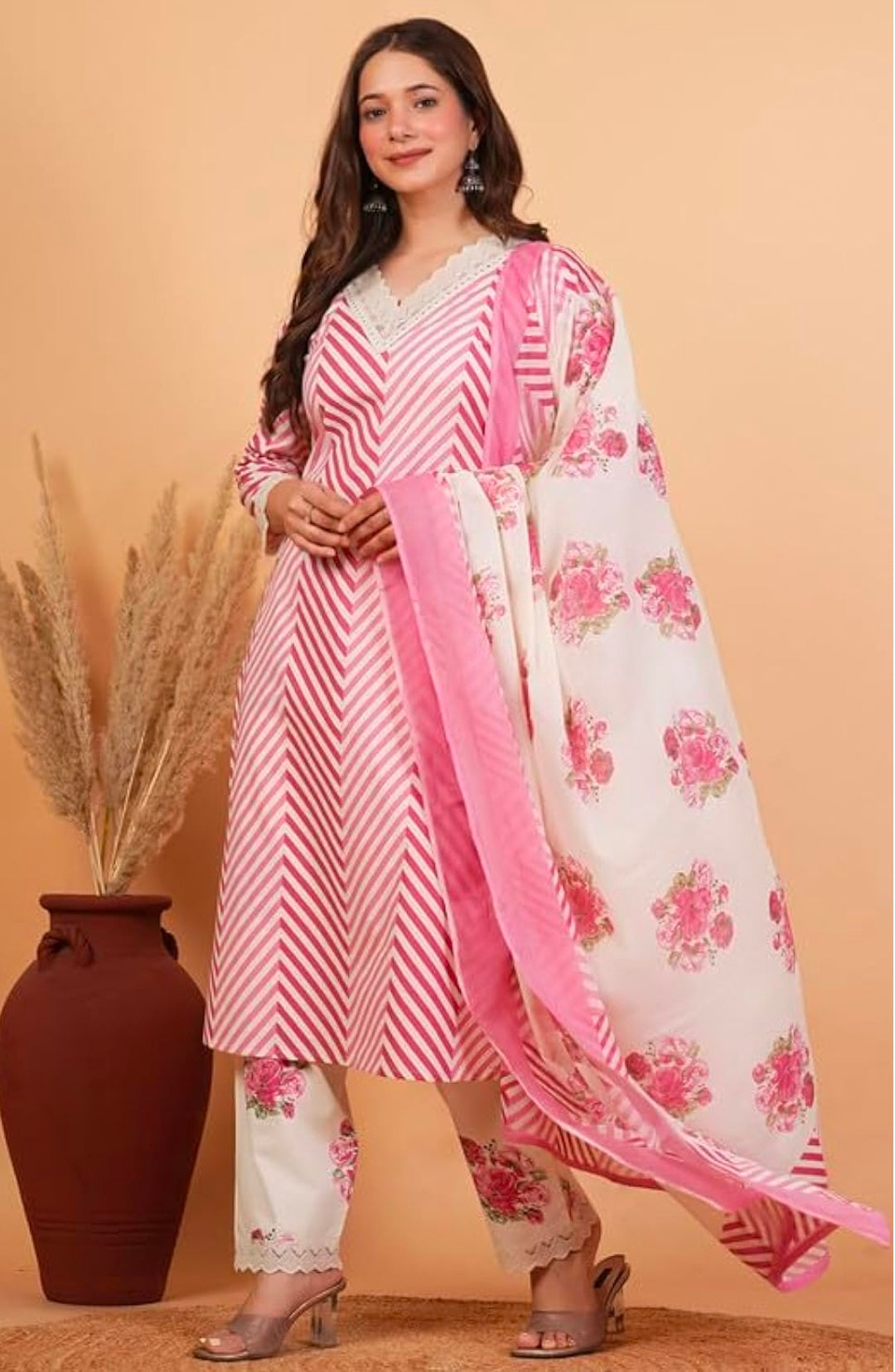 Rytras Women Pure Cotton Printed Straight Kurta Set with Palazzo pants & dupatta|Ethnic wear|Kurti Suit Set for Women