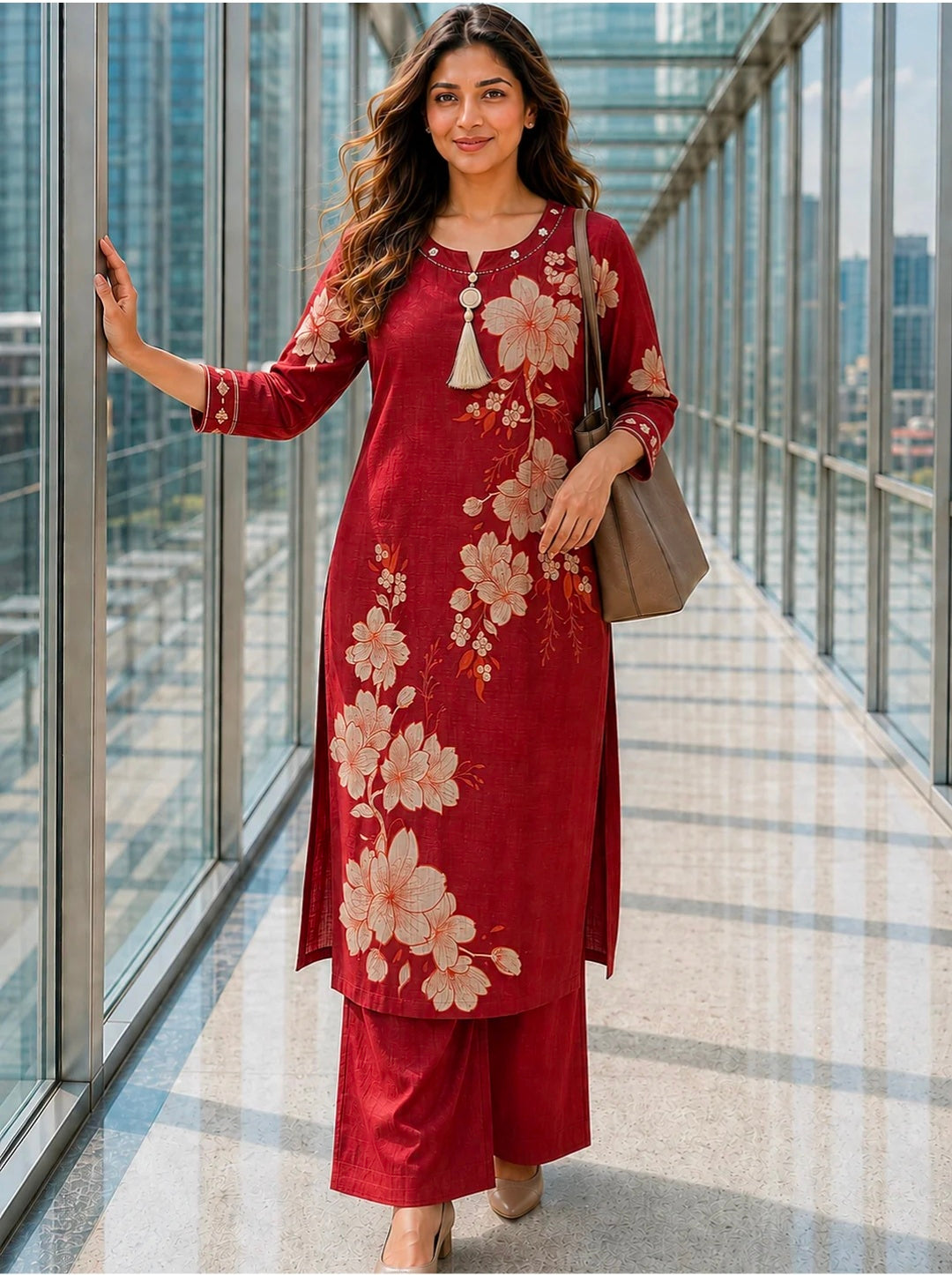 Berrylicious Women Chanderi Printed & Mirror Embellished Kurta with palazzo