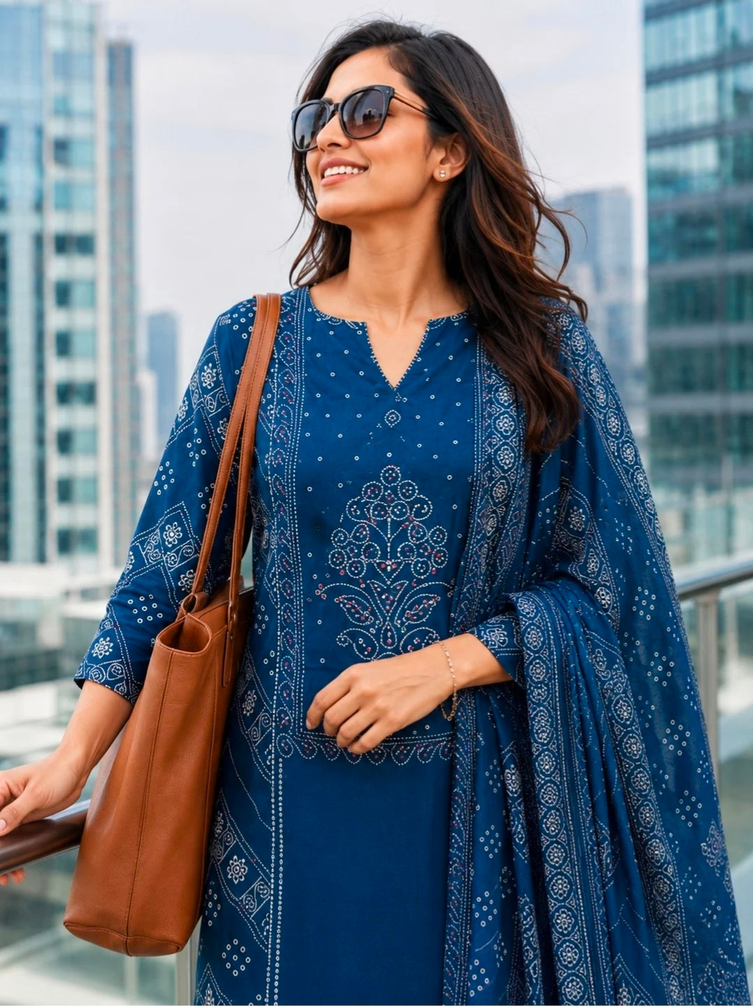 Berrylicious Women Bandhani Printed Kurta with pant & Dupatta