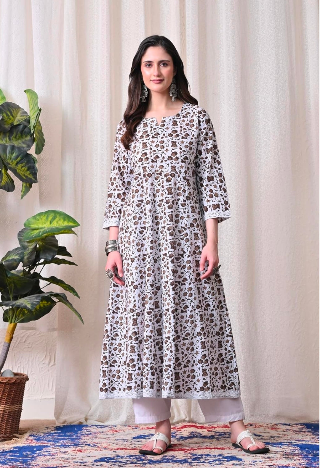 Pure Cotton Printed Anarkali Kurta with Palazzo & Dupatta Set