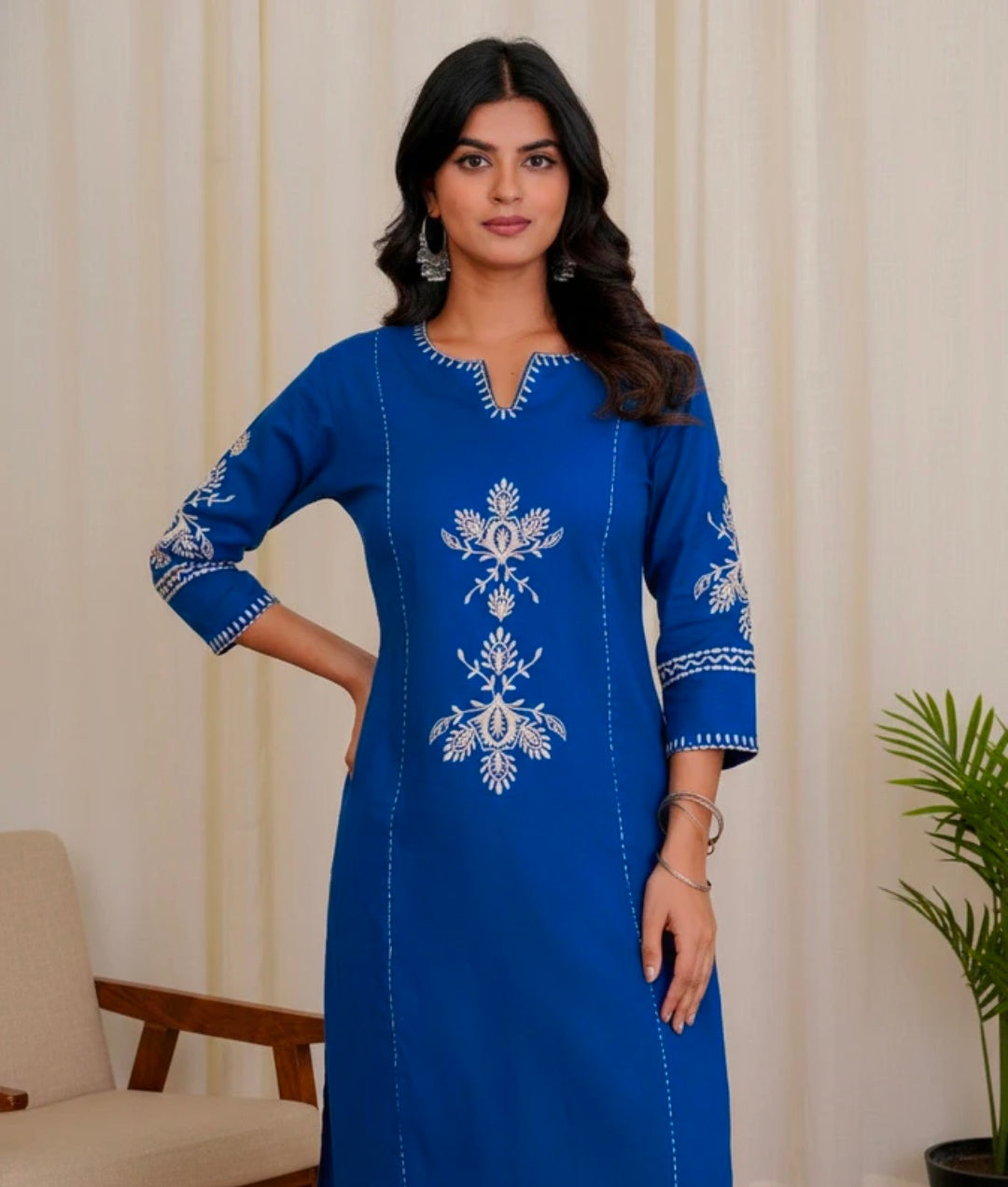 Women's White Khadi Cotton A-Line Kurti Palazzo set