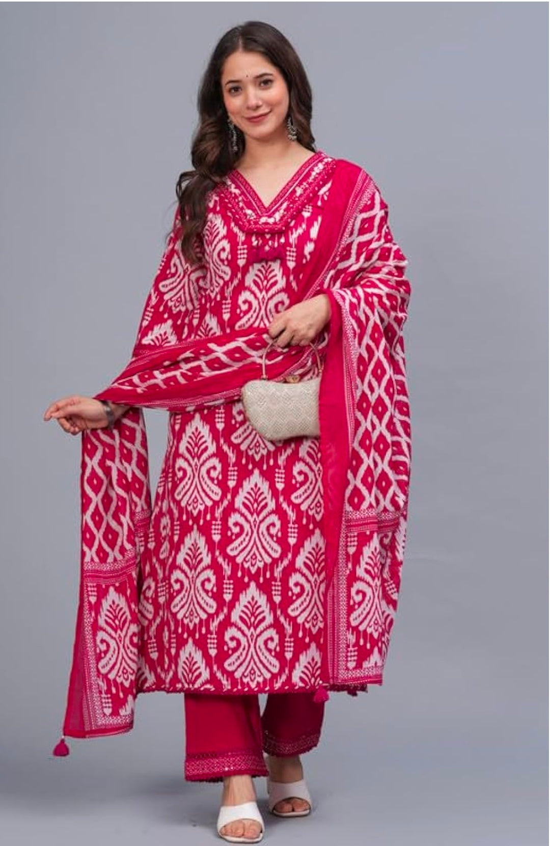 Women Pure Cotton Printed Straight Kurta Set with Palazzo pants & dupatta|Ethnic wear|Kurti Suit Set for Women