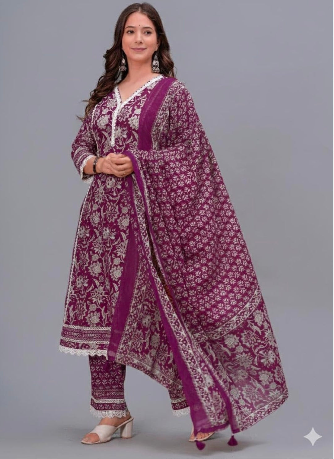 Amayra Women's Pure Cotton Printed Straight Kurta Set with Palazzo Pants & Dupatta- Ethnic Wear