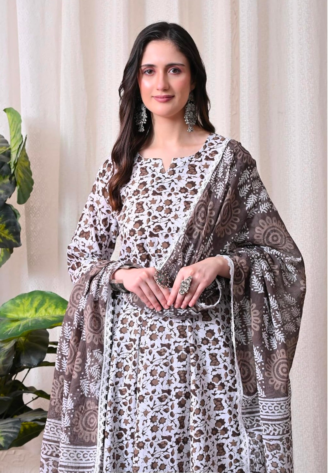 Pure Cotton Printed Anarkali Kurta with Palazzo & Dupatta Set