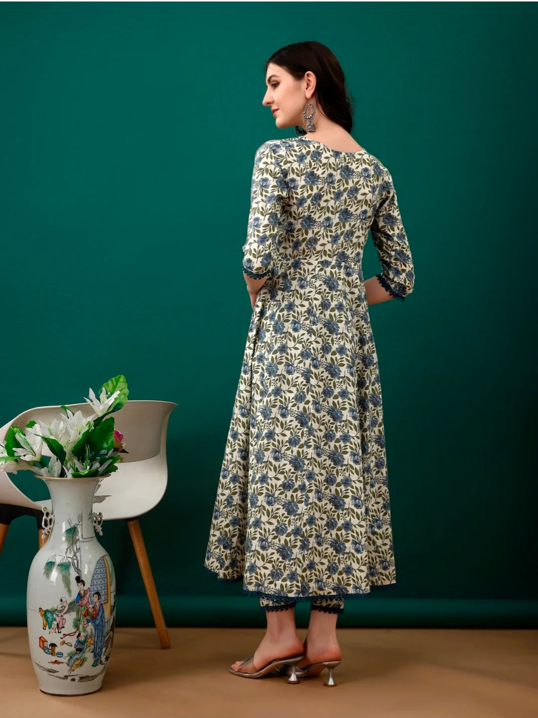 Floral Printed Anarkali Kurta with pant & dupatta luxury premium