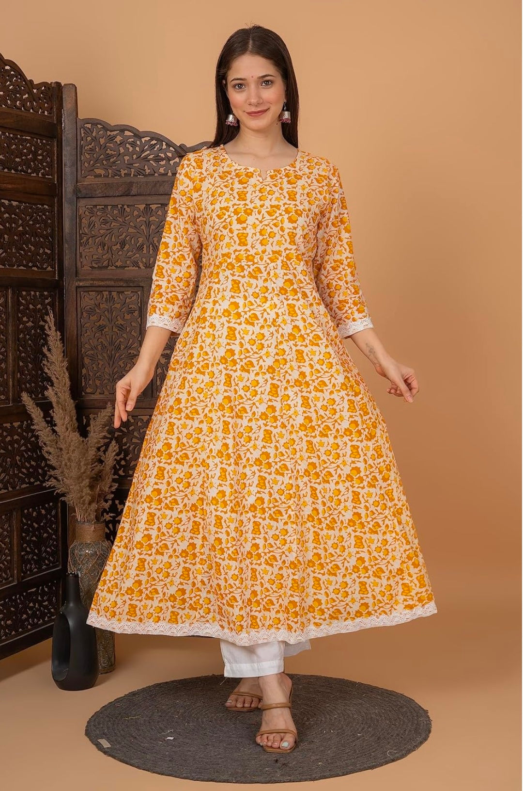 Pure Cotton Printed Anarkali Kurta with Palazzo & Dupatta Set
