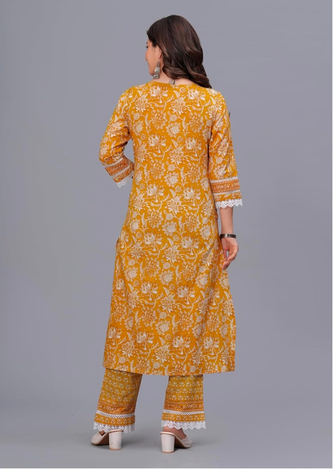 Amayra Women's Pure Cotton Printed Straight Kurta Set with Palazzo Pants & Dupatta- Ethnic Wear