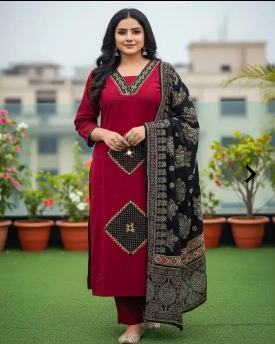 Women's Casual Rayon Cotton Kurta Pant Dupatta Set | 3 Piece Ethnic Set | Straight Fit | Mulmul Dupatta