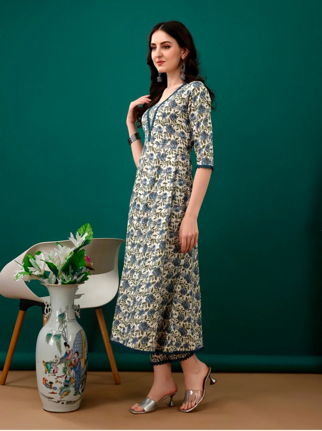 Floral Printed Anarkali Kurta with pant & dupatta luxury premium