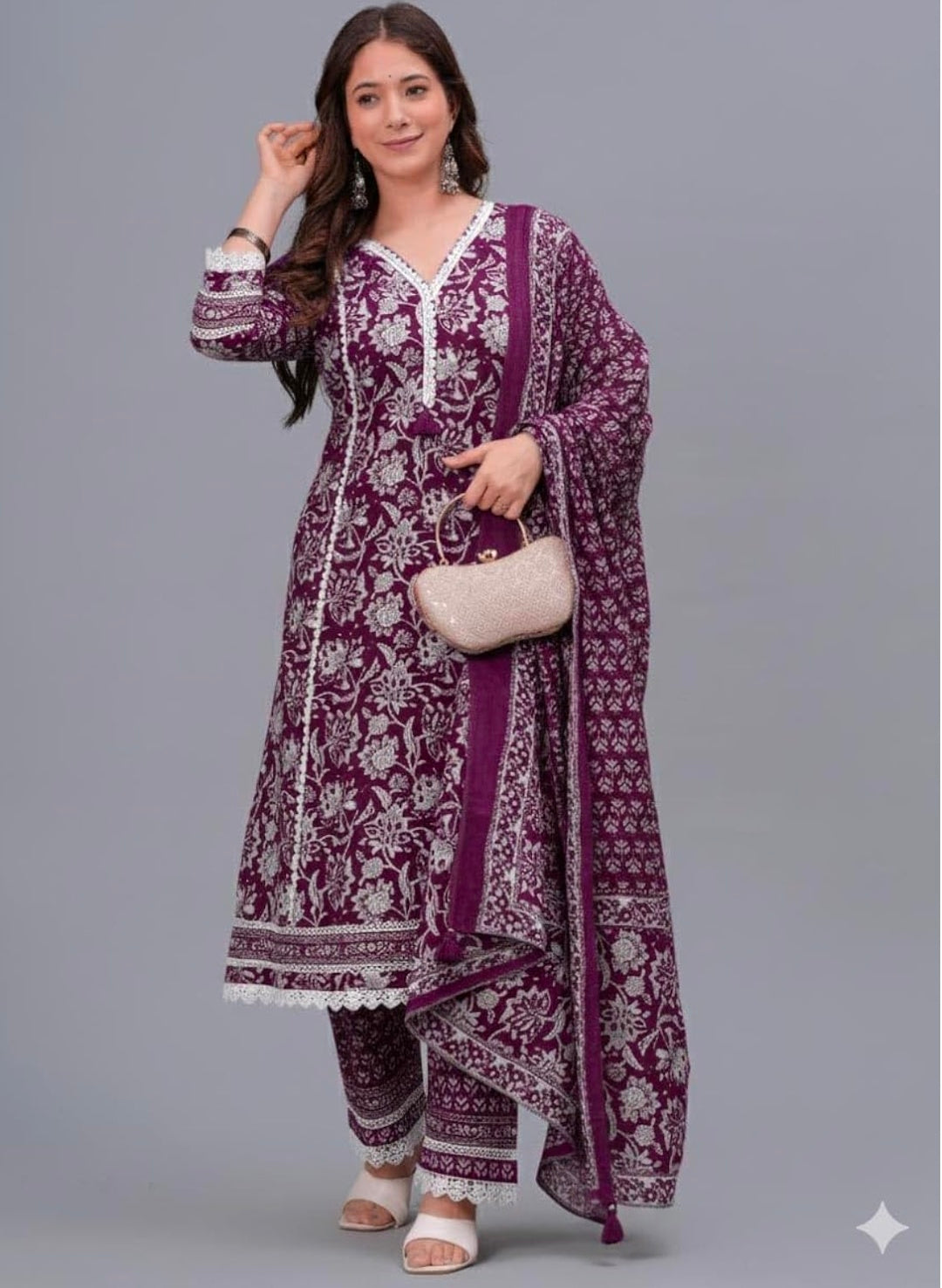 Amayra Women's Pure Cotton Printed Straight Kurta Set with Palazzo Pants & Dupatta- Ethnic Wear