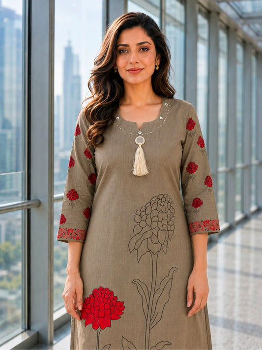 Berrylicious Women Chanderi Printed & Mirror Embellished Kurta with palazzo