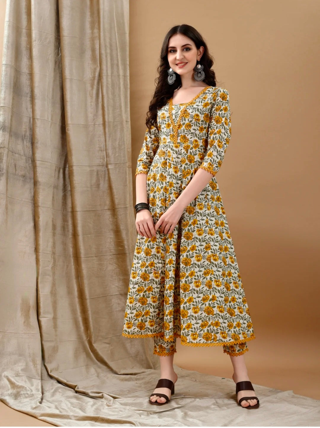 Floral Printed Anarkali Kurta with pant & dupatta luxury premium