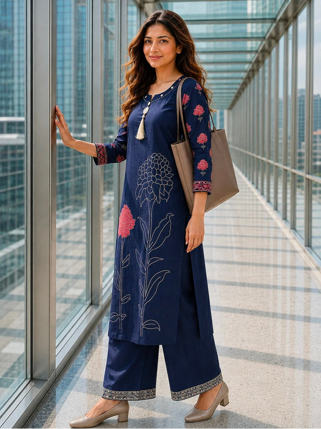 Berrylicious Women Chanderi Printed & Mirror Embellished Kurta with palazzo