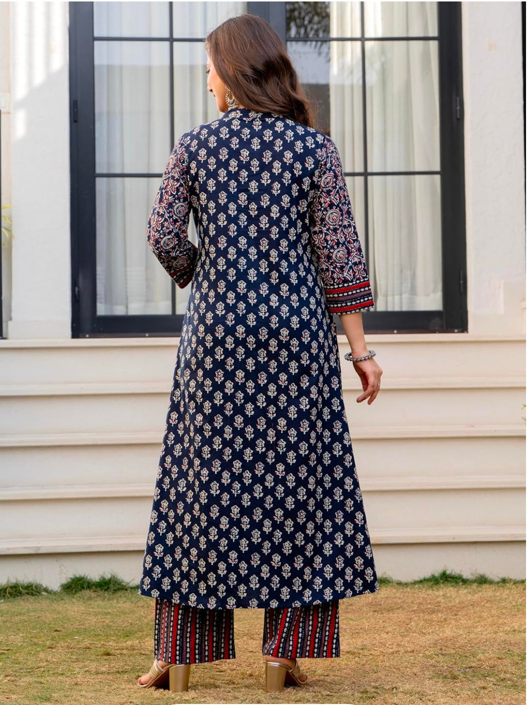 Amayra Women's Pure Cotton Printed A-Line Kurta Set with Palazzo Pants & Dupatta- Ethnic Wear