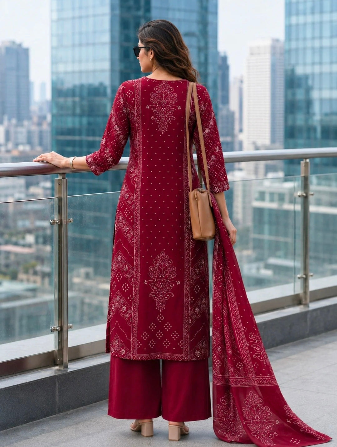 Berrylicious Women Bandhani Printed Kurta with pant & Dupatta